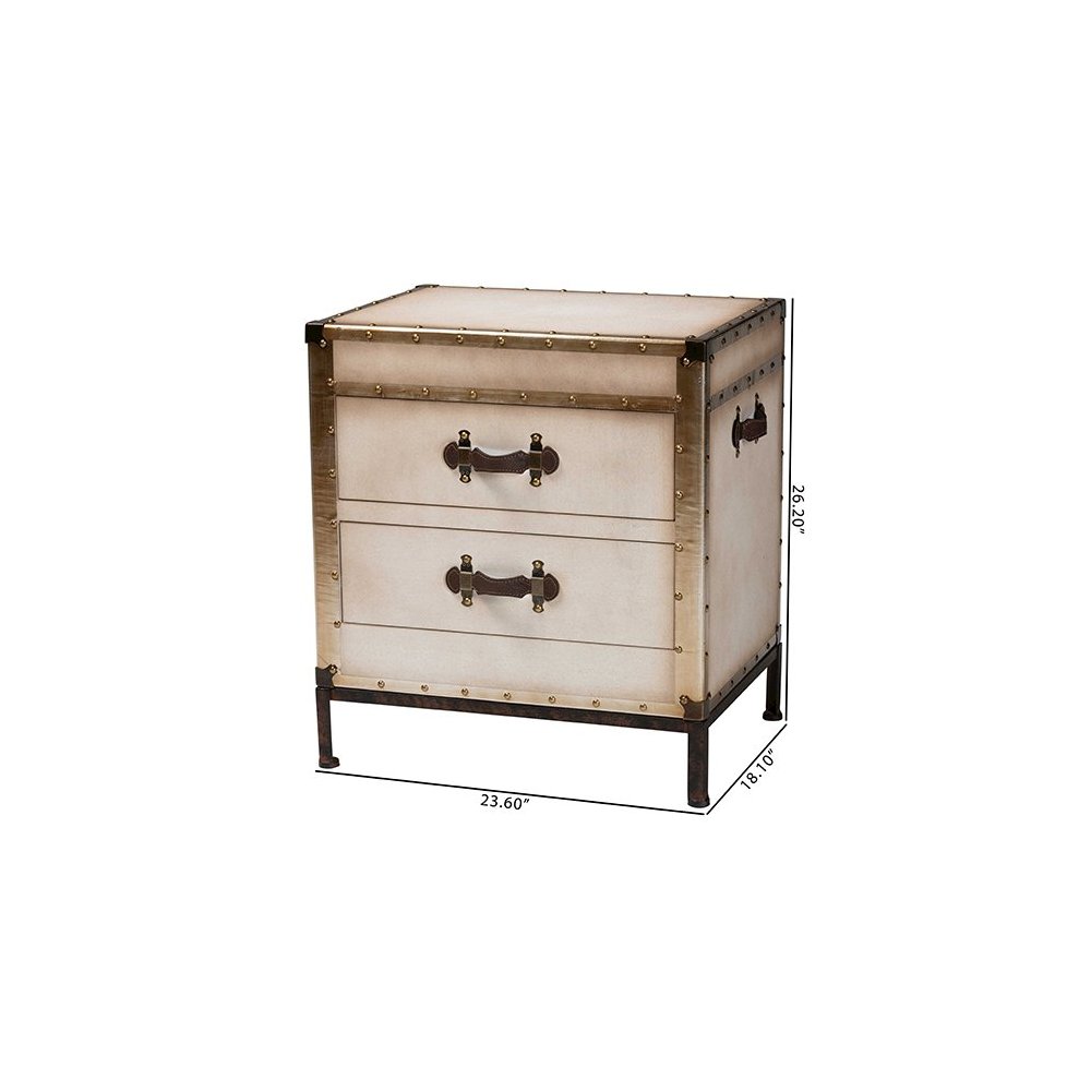 Laura Vintage White Canvas 2-Drawer End Table Trunk. Picture 10