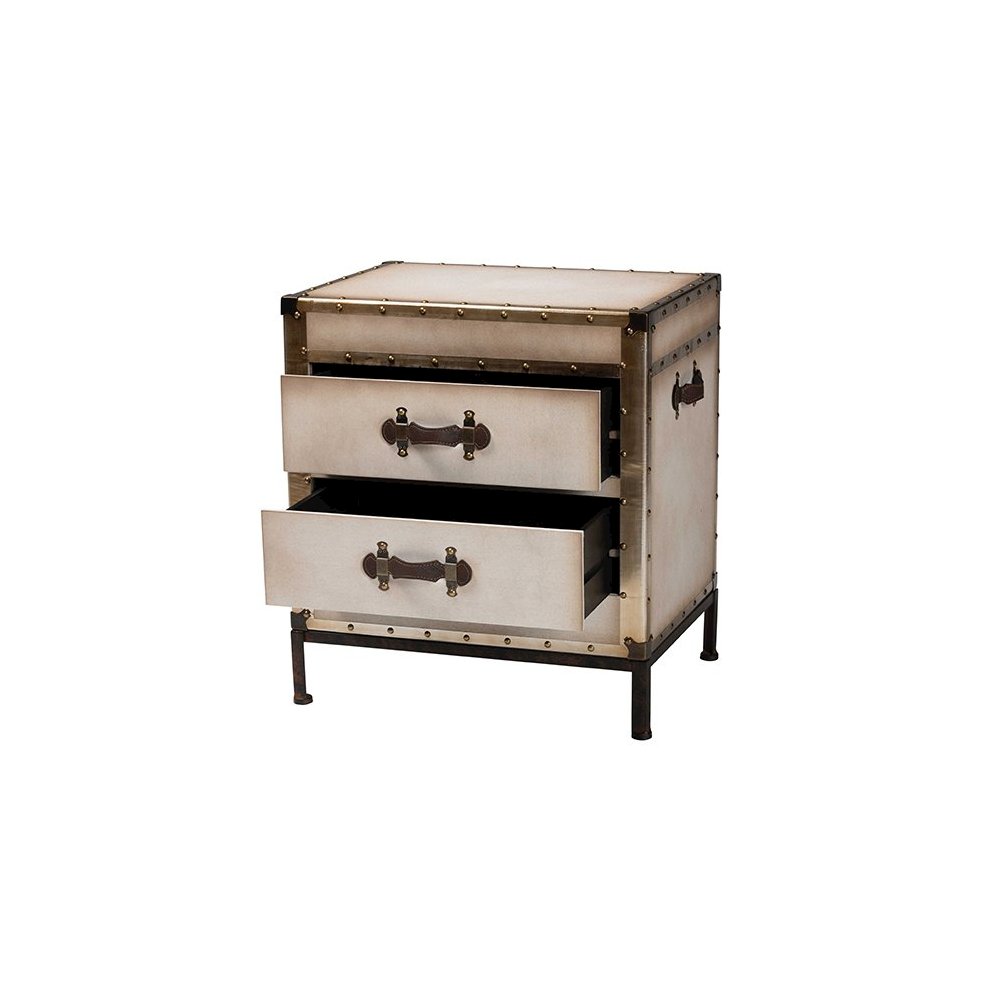 Laura Vintage White Canvas 2-Drawer End Table Trunk. Picture 2