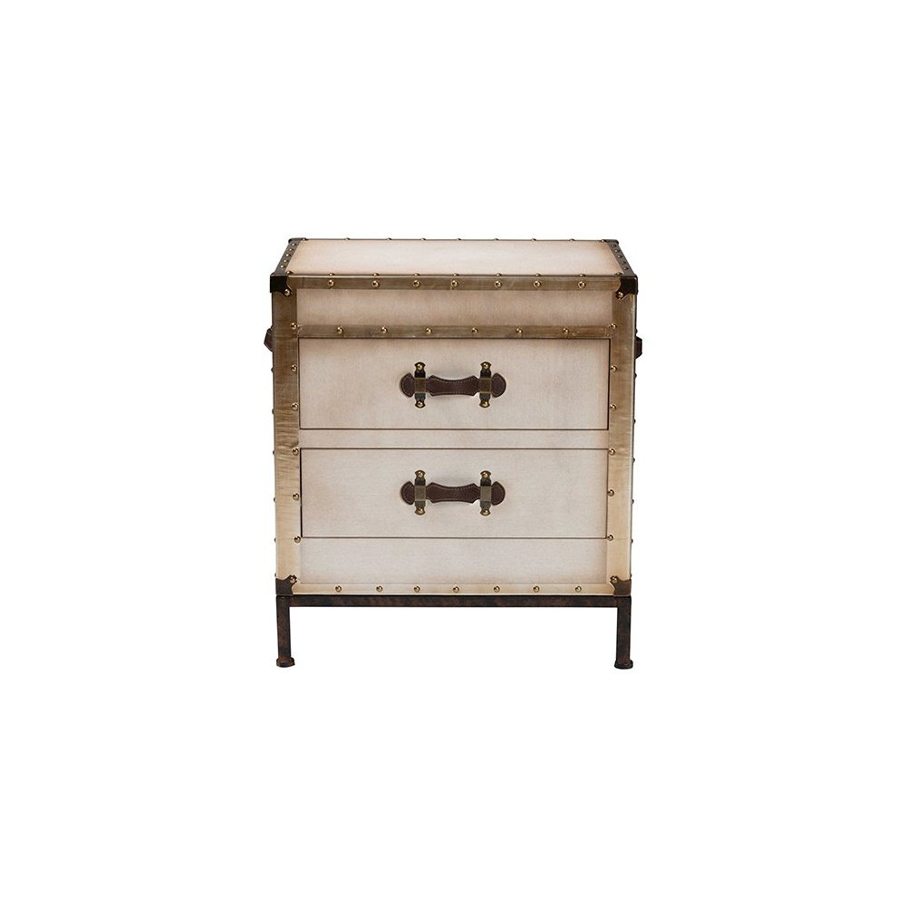 Laura Vintage White Canvas 2-Drawer End Table Trunk. Picture 3