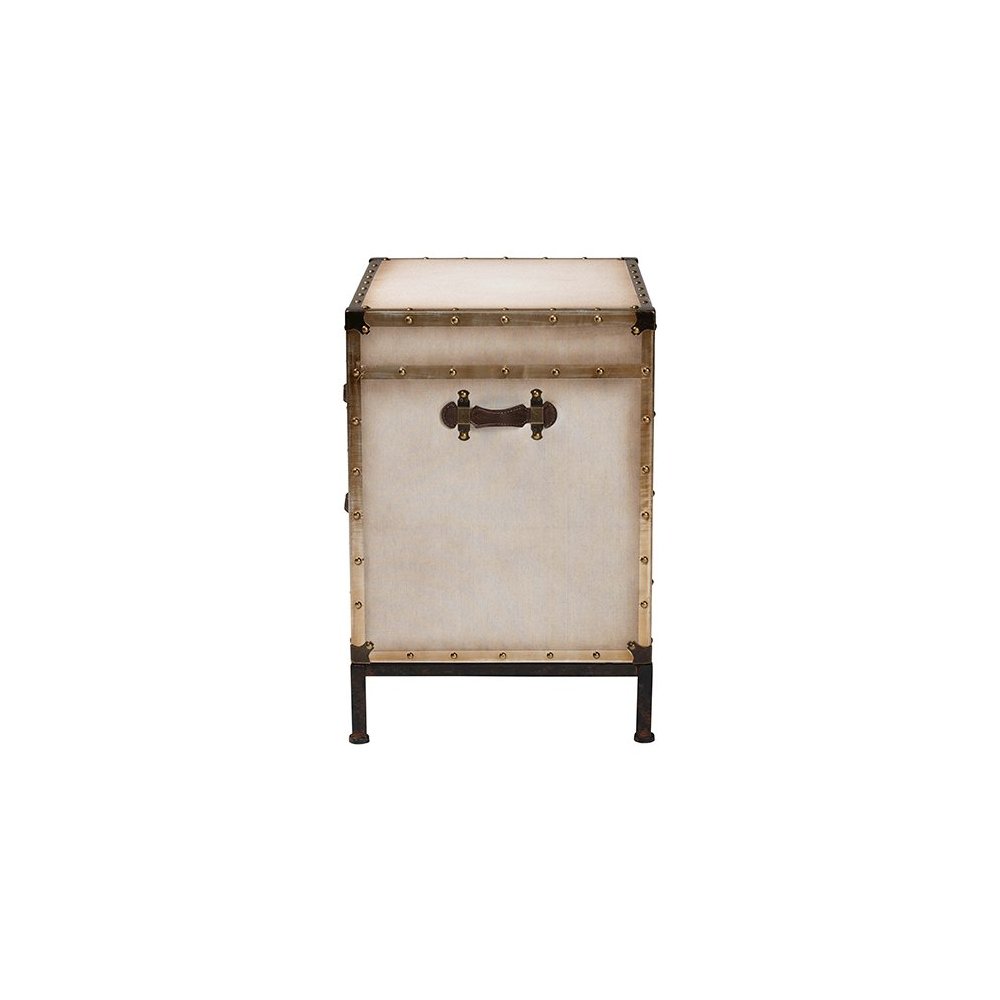 Laura Vintage White Canvas 2-Drawer End Table Trunk. Picture 4