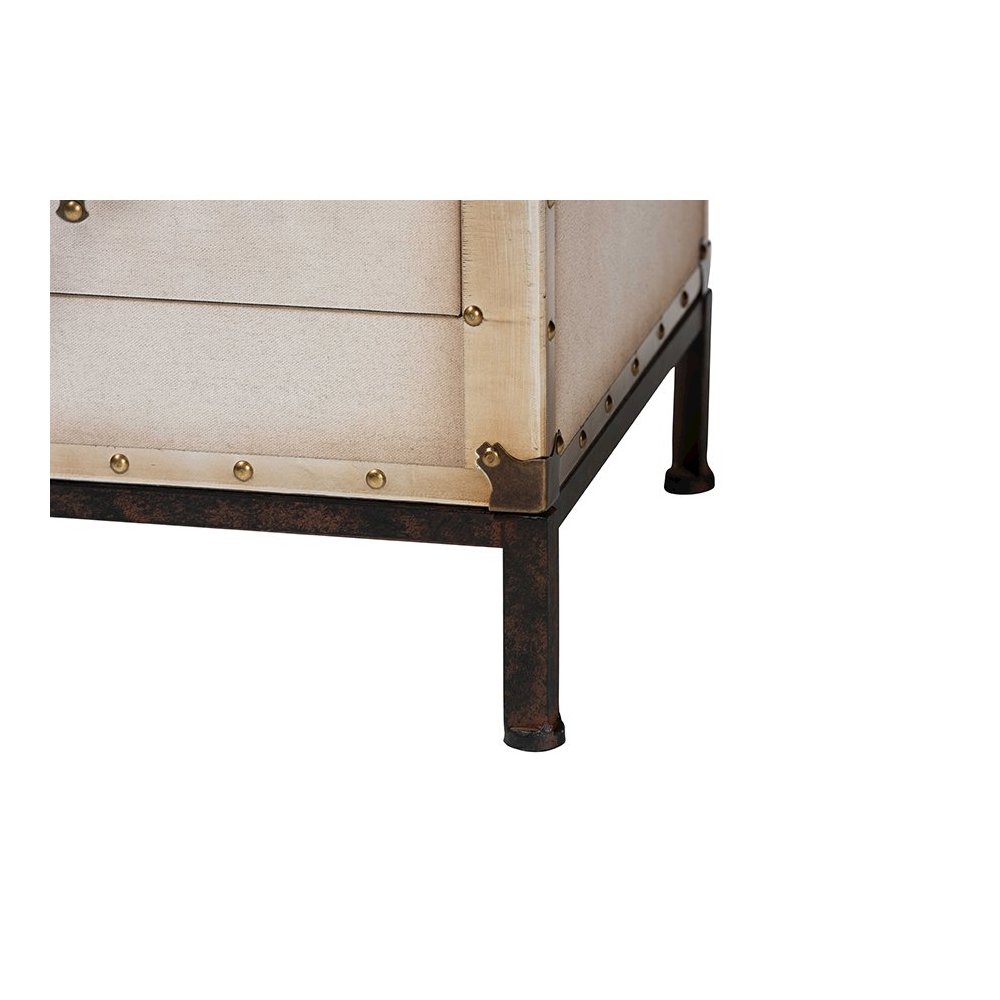 Laura Vintage White Canvas 2-Drawer End Table Trunk. Picture 6