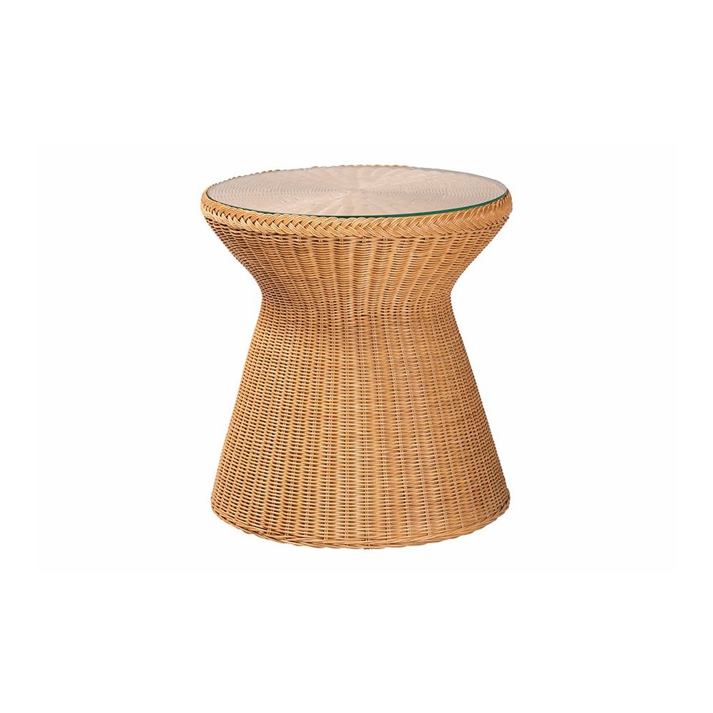 Nina Bohemian Light Honey Braided Rattan End Table with Glass Tabletop. Picture 1