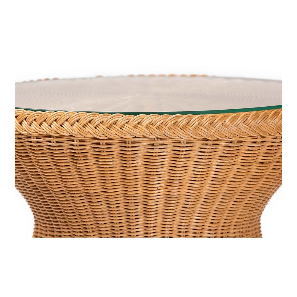 Nina Bohemian Light Honey Braided Rattan End Table with Glass Tabletop. Picture 2
