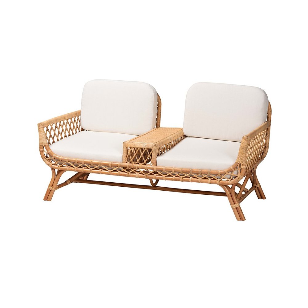Pakis Bohemian Light Honey Rattan Tete-a-Tete Sofa. Picture 1