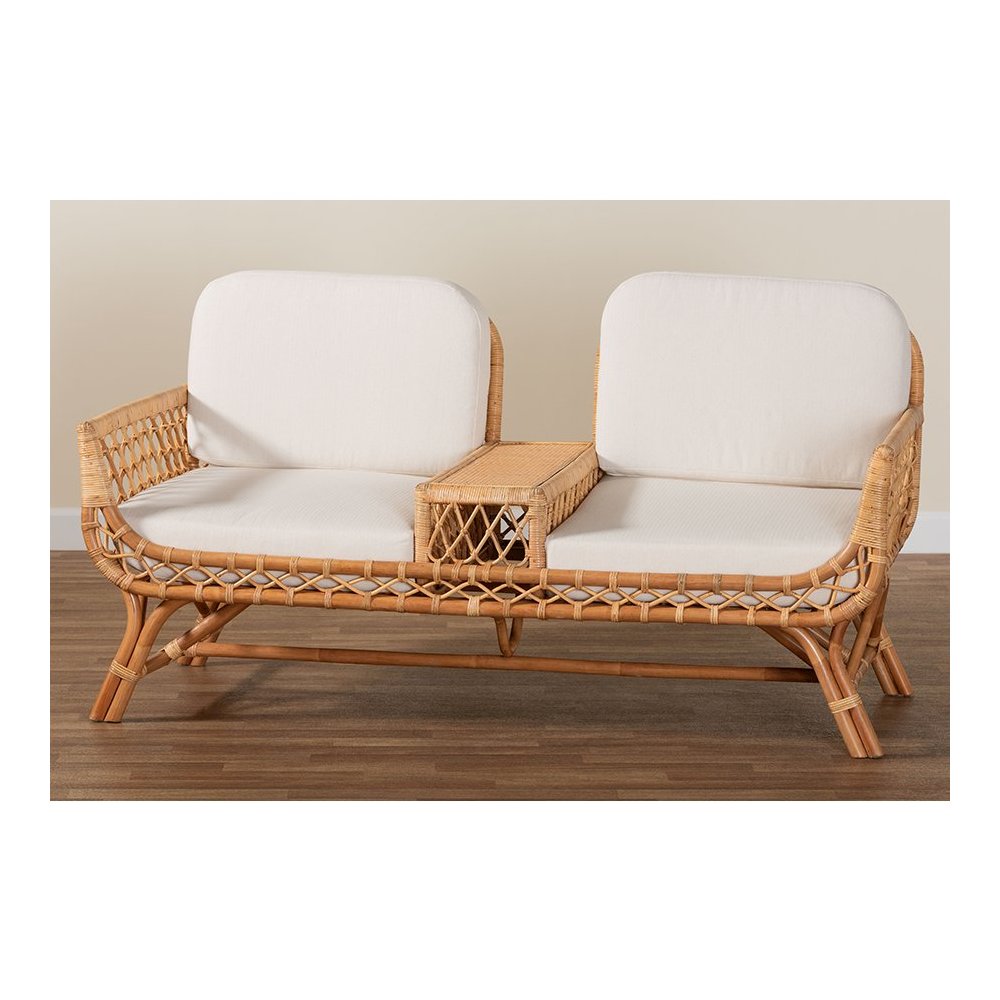 Pakis Bohemian Light Honey Rattan Tete-a-Tete Sofa. Picture 10