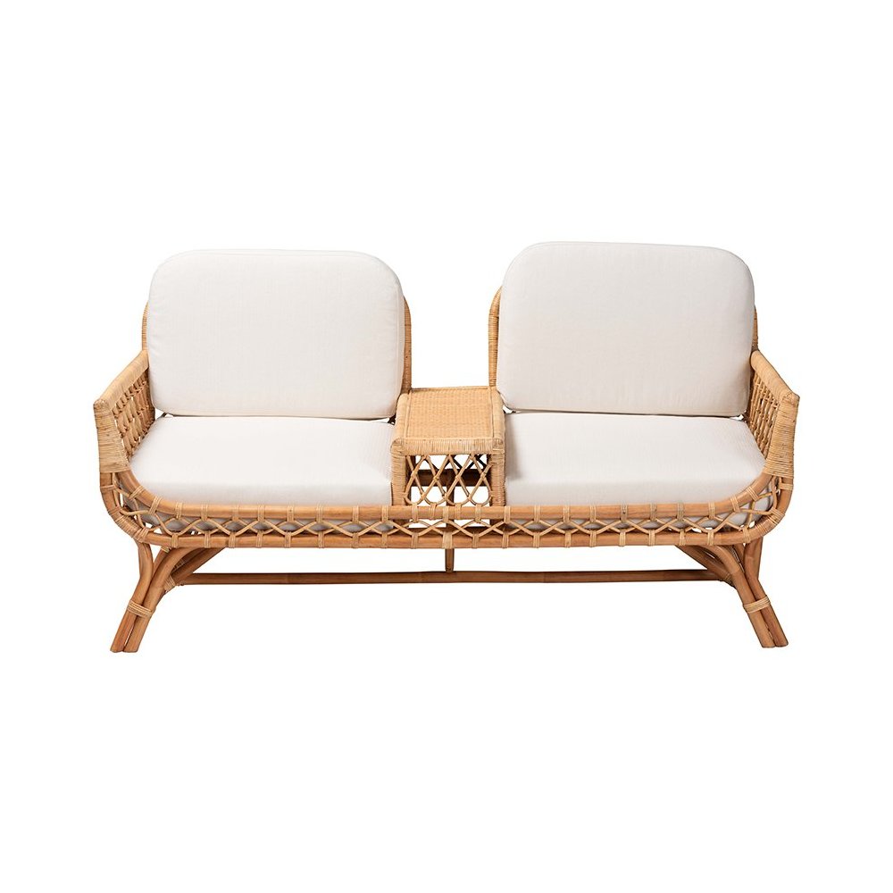 Pakis Bohemian Light Honey Rattan Tete-a-Tete Sofa. Picture 2