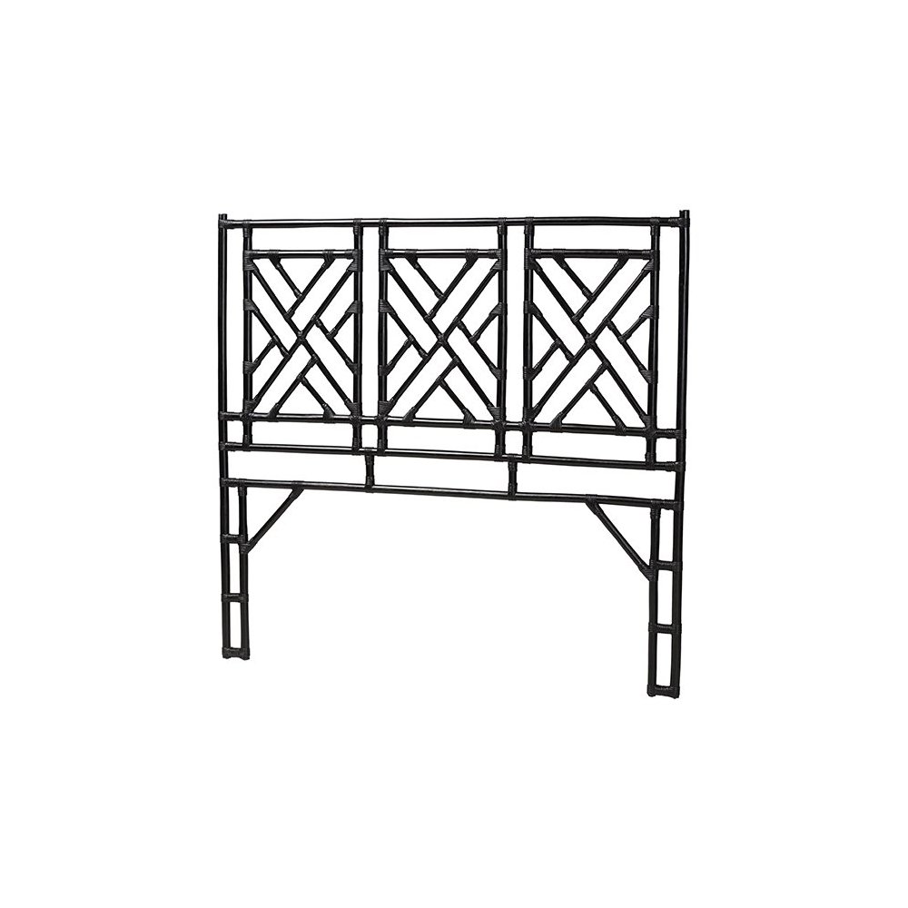 Karavo Bohemian Black Natural Rattan Queen Size Standalone Headboard. Picture 1