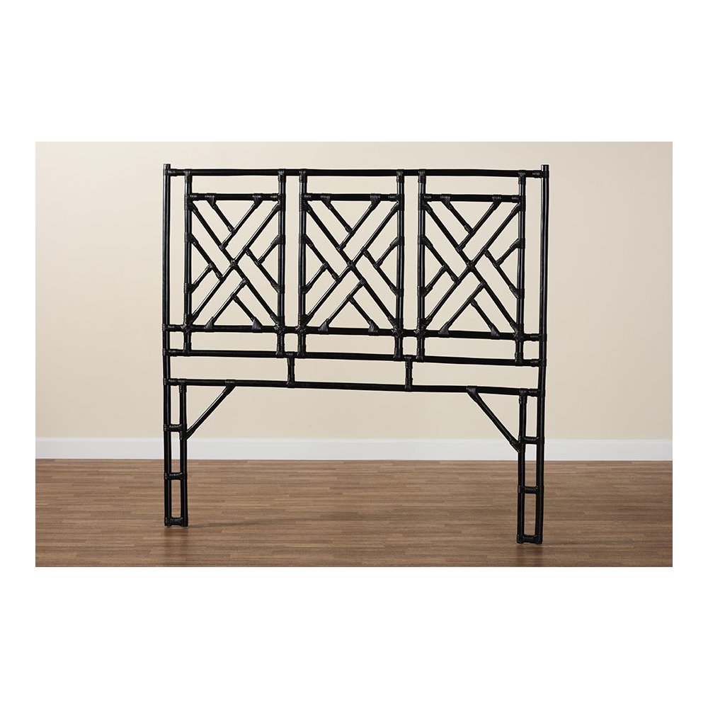 Karavo Bohemian Black Natural Rattan Queen Size Standalone Headboard. Picture 6