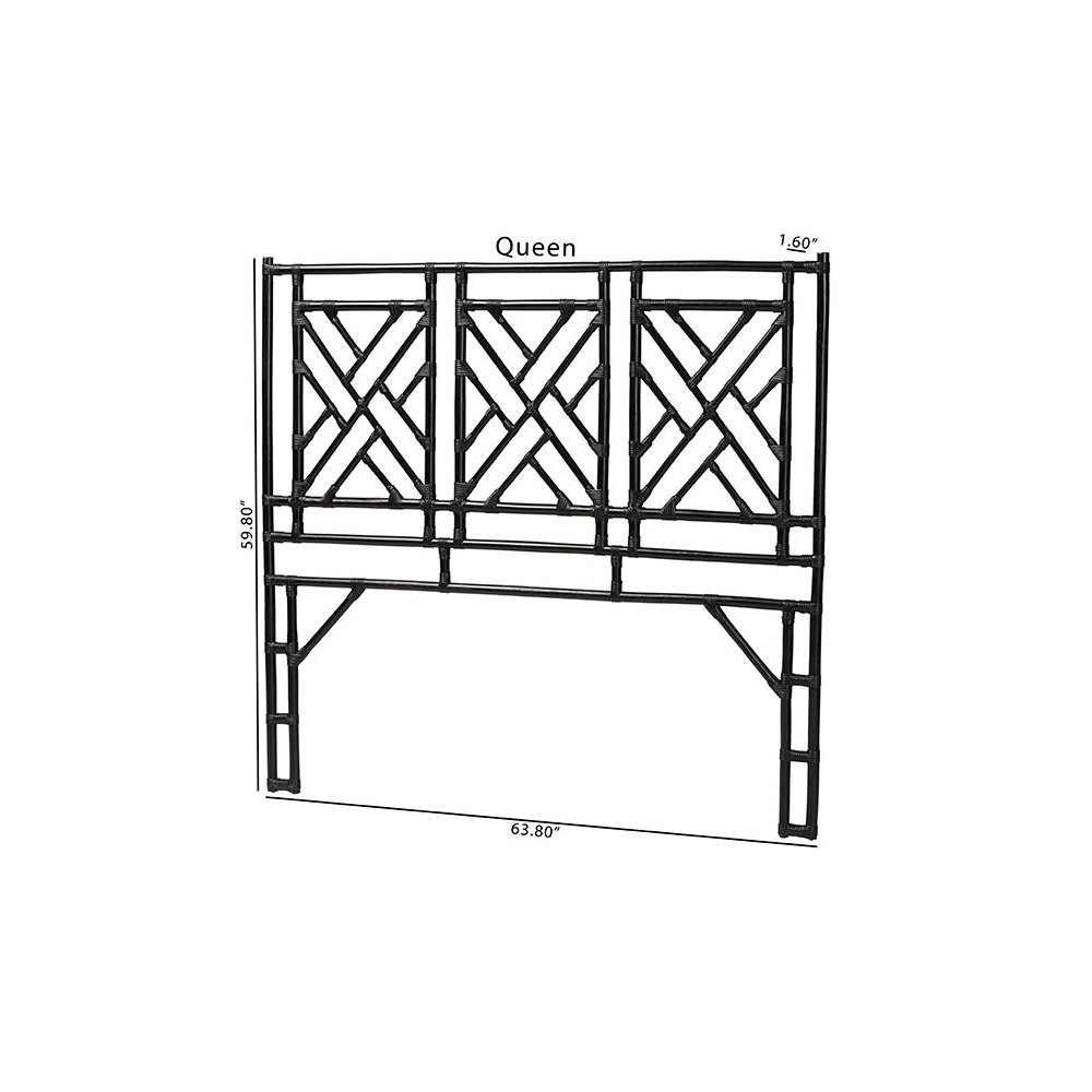 Karavo Bohemian Black Natural Rattan Queen Size Standalone Headboard. Picture 7