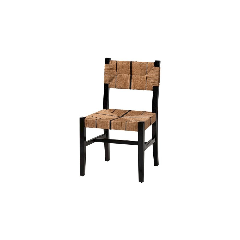 Prita Bohemian Paper Loom and Black Mahogany Wood Dining Chair. Picture 1