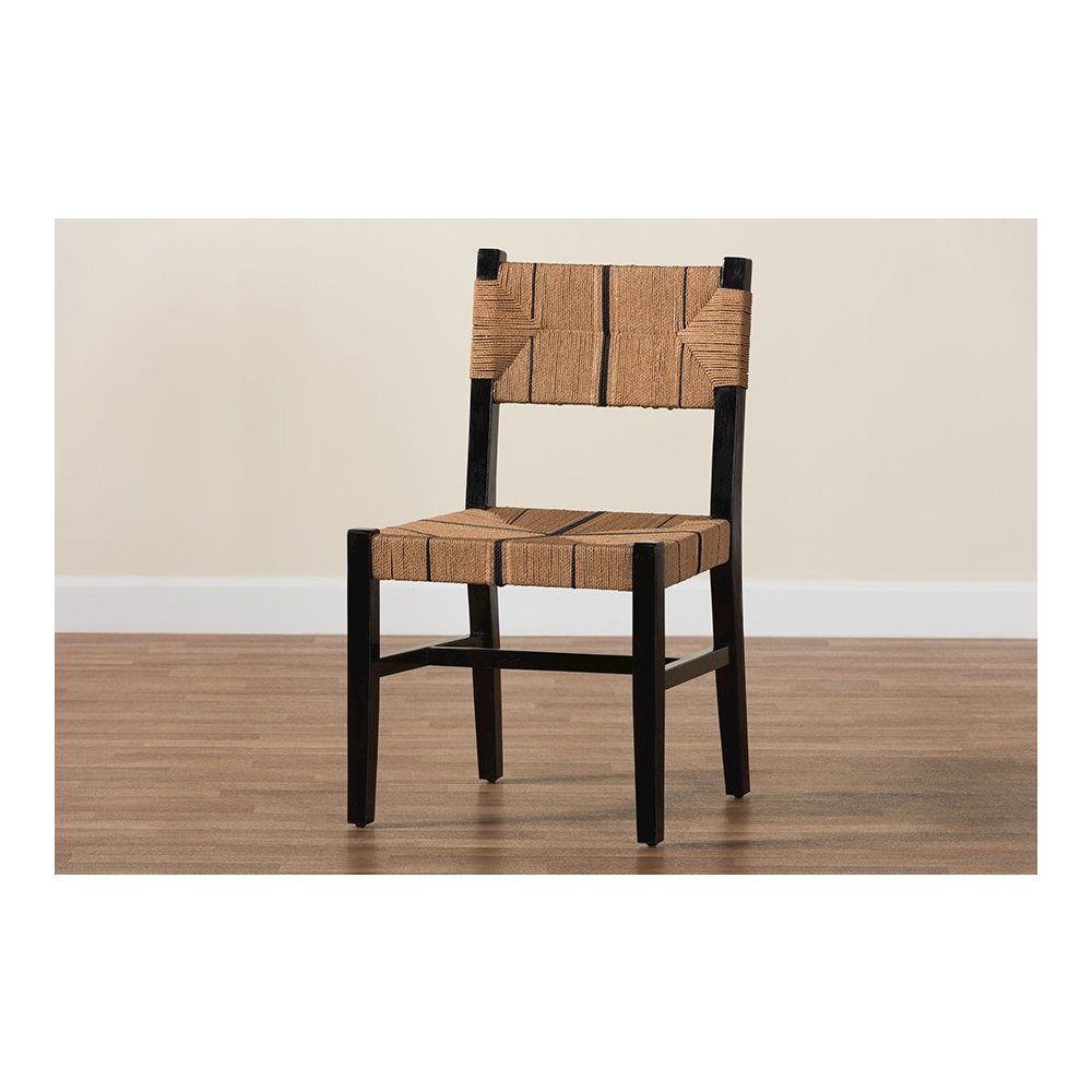 Prita Bohemian Paper Loom and Black Mahogany Wood Dining Chair. Picture 9