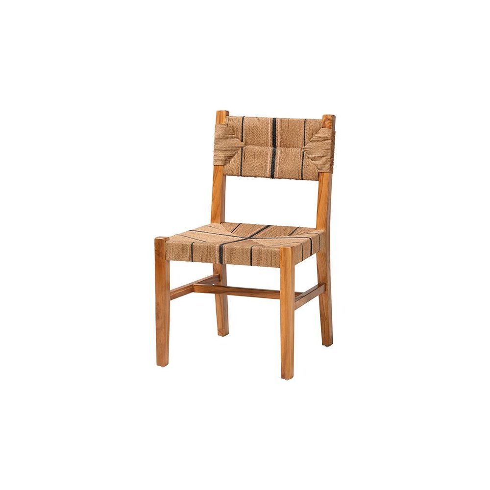 Prita Bohemian Paper Loom and Natural Mahogany Wood Dining Chair. Picture 1