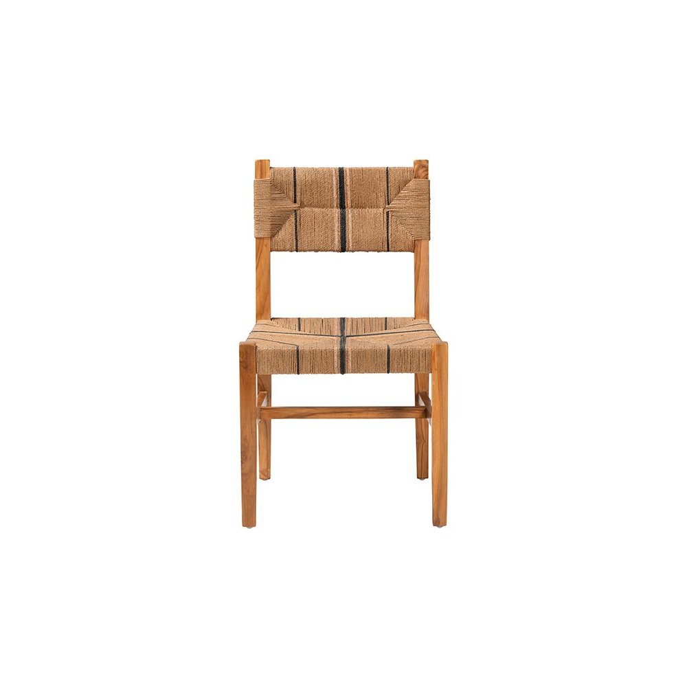Prita Bohemian Paper Loom and Natural Mahogany Wood Dining Chair. Picture 2