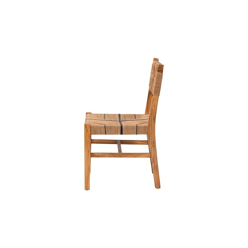 Prita Bohemian Paper Loom and Natural Mahogany Wood Dining Chair. Picture 3