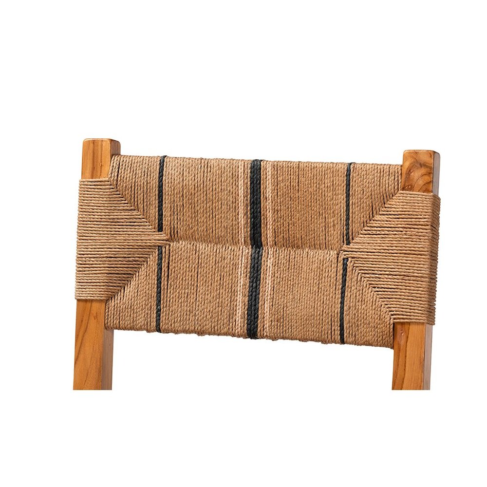 Prita Bohemian Paper Loom and Natural Mahogany Wood Dining Chair. Picture 5