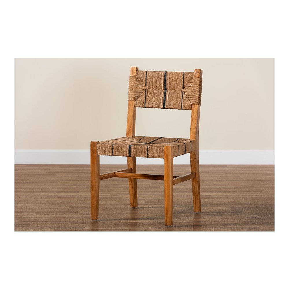 Prita Bohemian Paper Loom and Natural Mahogany Wood Dining Chair. Picture 9