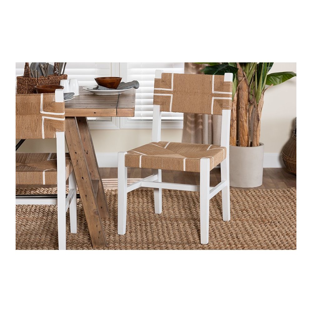 Talli Bohemian Paper Loom and White Mahogany Wood Dining Chair. Picture 8