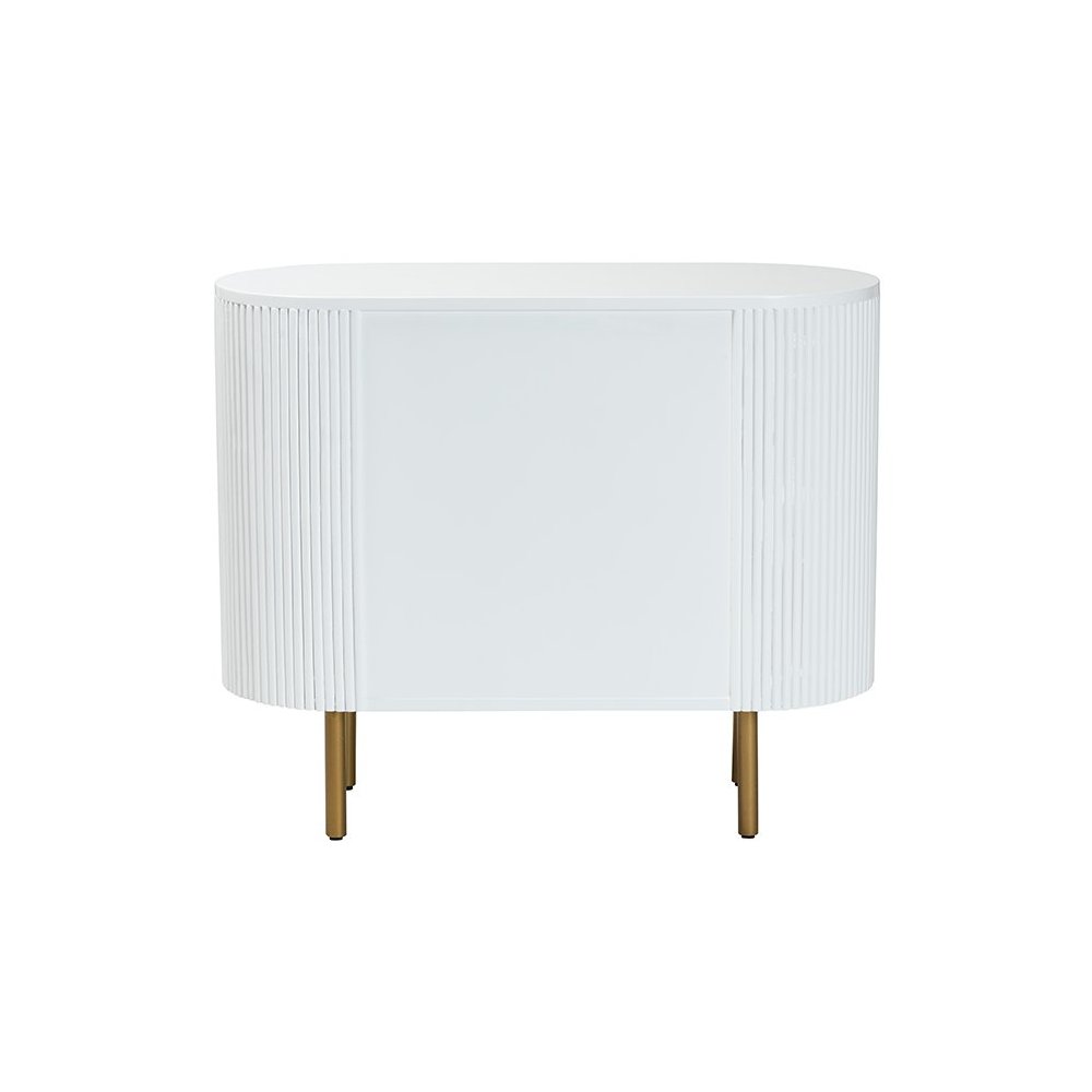 Beyla Mid-Century White Fluted Wood and Gold Metal 3-Drawer Dresser. Picture 5