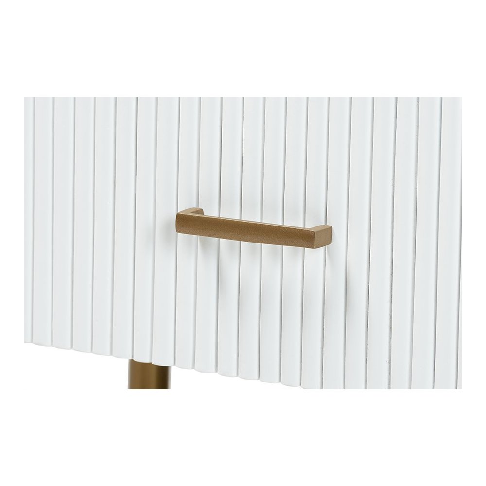 Beyla Mid-Century White Fluted Wood and Gold Metal 3-Drawer Dresser. Picture 6