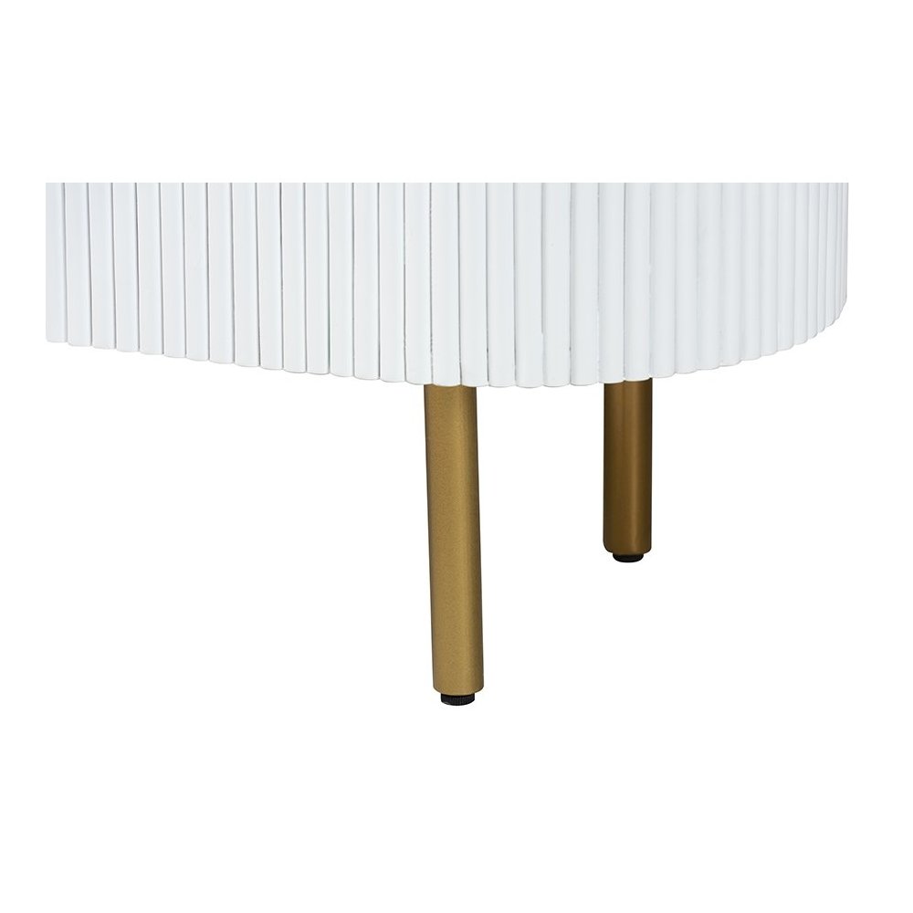 Beyla Mid-Century White Fluted Wood and Gold Metal 3-Drawer Dresser. Picture 7