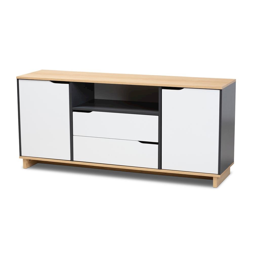 Reed Mid-Century Modern Multicolor 2-Door Wood Dining Room Sideboard. Picture 10
