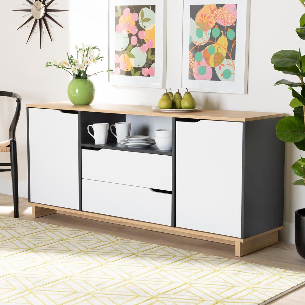 Reed Mid-Century Modern Multicolor 2-Door Wood Dining Room Sideboard. Picture 16