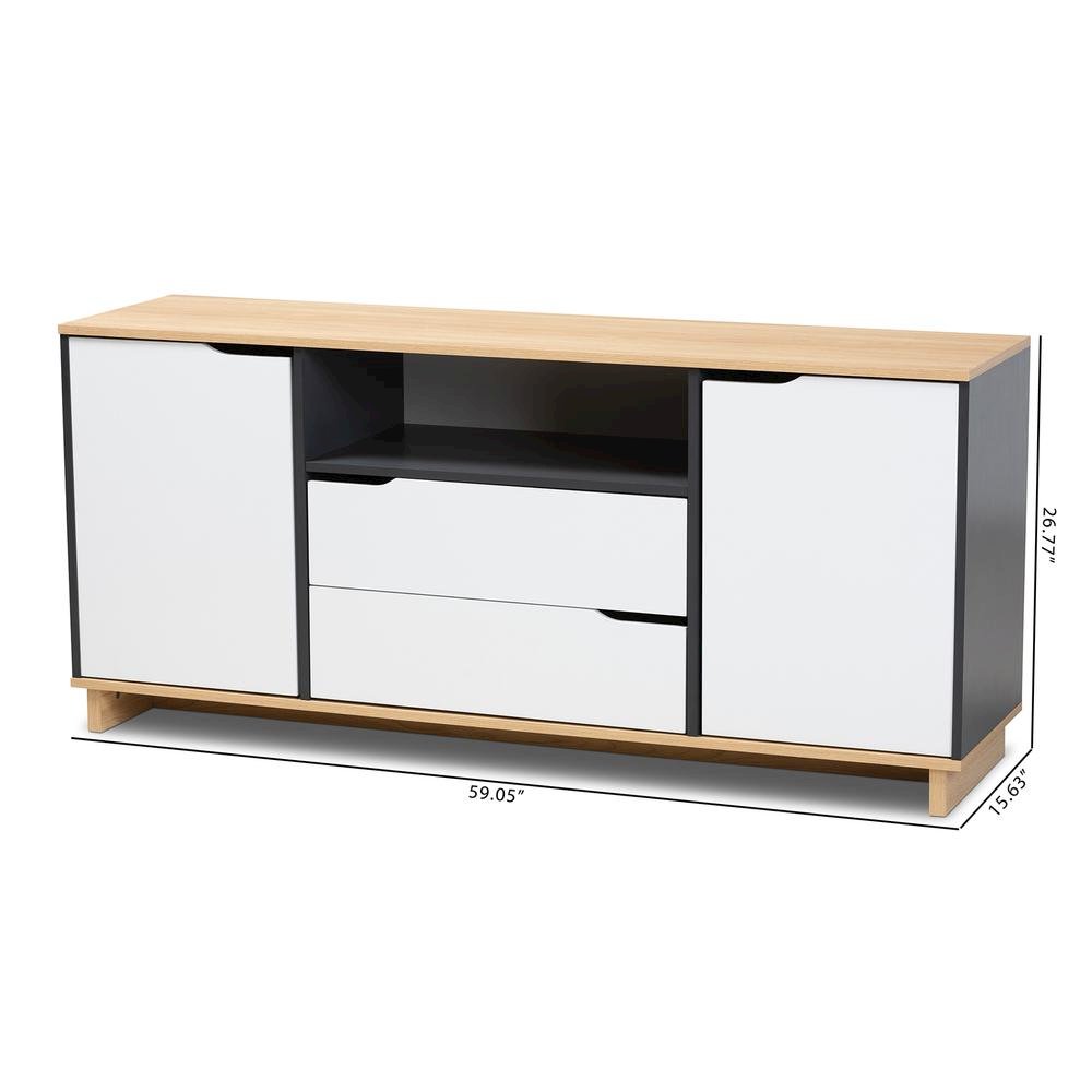 Reed Mid-Century Modern Multicolor 2-Door Wood Dining Room Sideboard. Picture 18