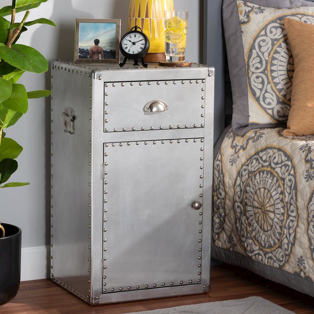 Baxton Studio Serge French Industrial Silver Metal 1-Door Accent Storage Cabinet. Picture 20