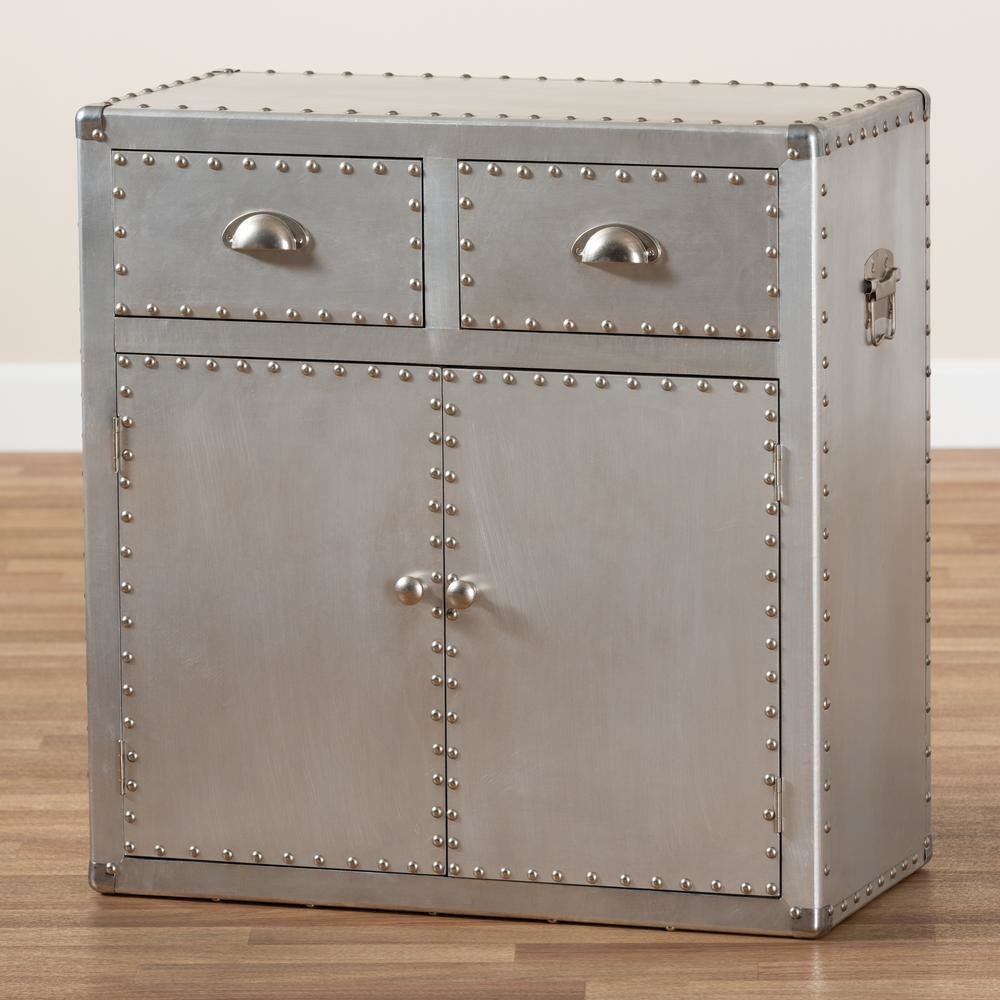 Baxton Studio Serge French Industrial Silver Metal 2-Door Accent Storage Cabinet. Picture 19