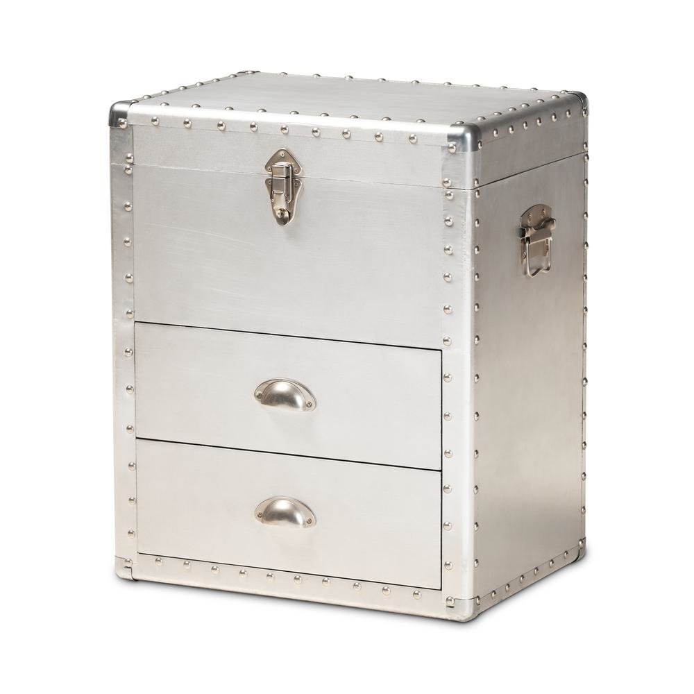 Serge French Industrial Silver Metal 2-Drawer Accent Storage Cabinet. Picture 12