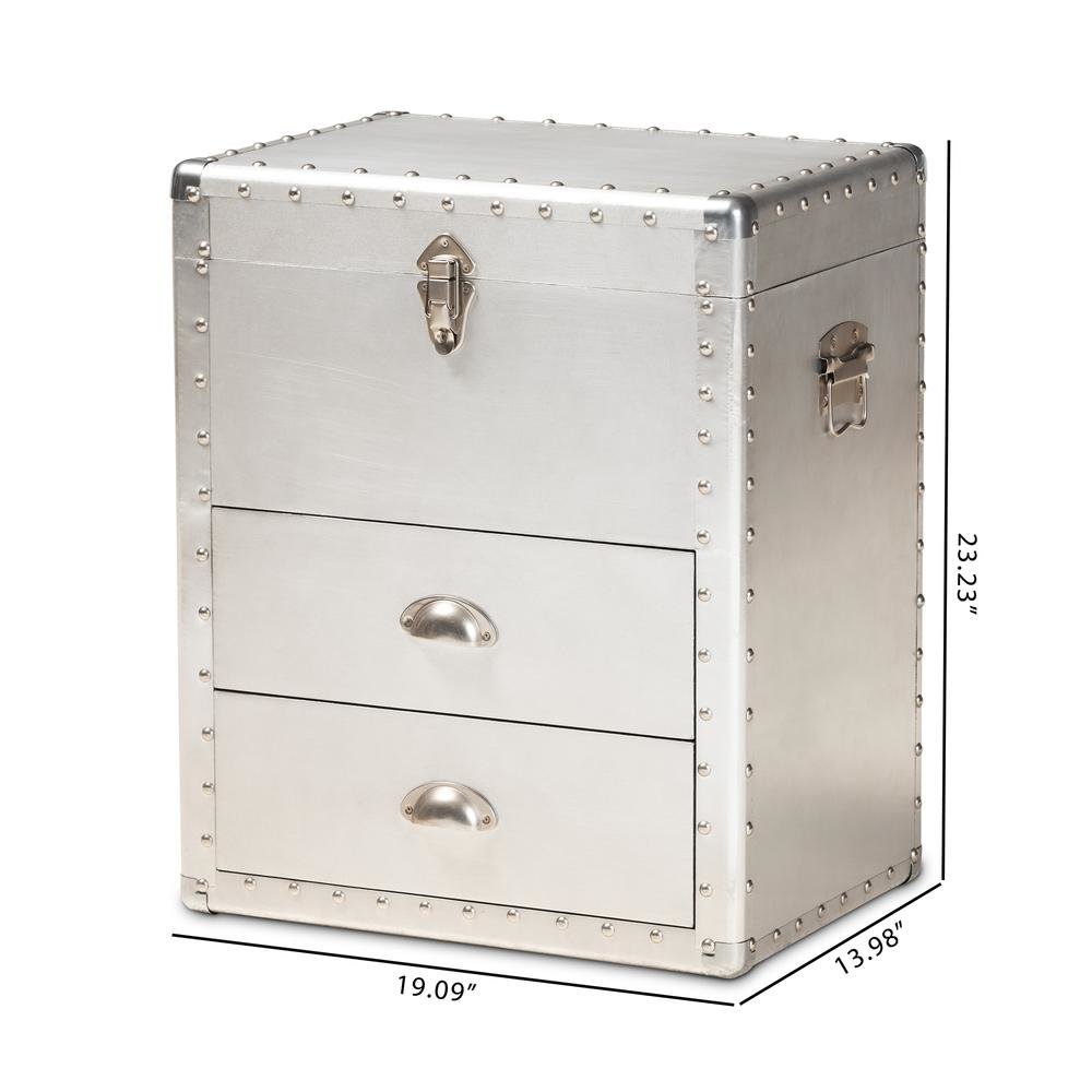 Serge French Industrial Silver Metal 2-Drawer Accent Storage Cabinet. Picture 22