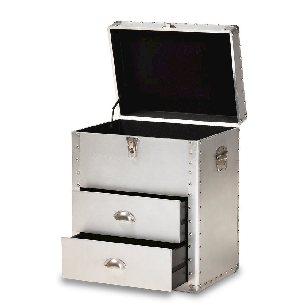 Serge French Industrial Silver Metal 2-Drawer Accent Storage Cabinet. Picture 13