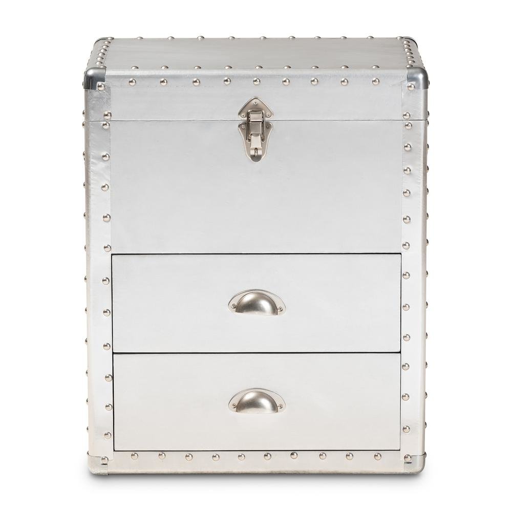 Serge French Industrial Silver Metal 2-Drawer Accent Storage Cabinet. Picture 14