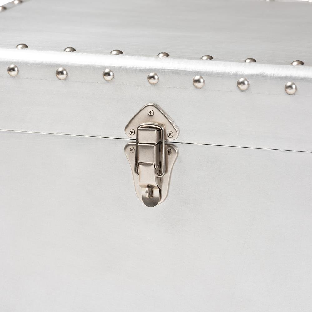 Serge French Industrial Silver Metal 2-Drawer Accent Storage Cabinet. Picture 17