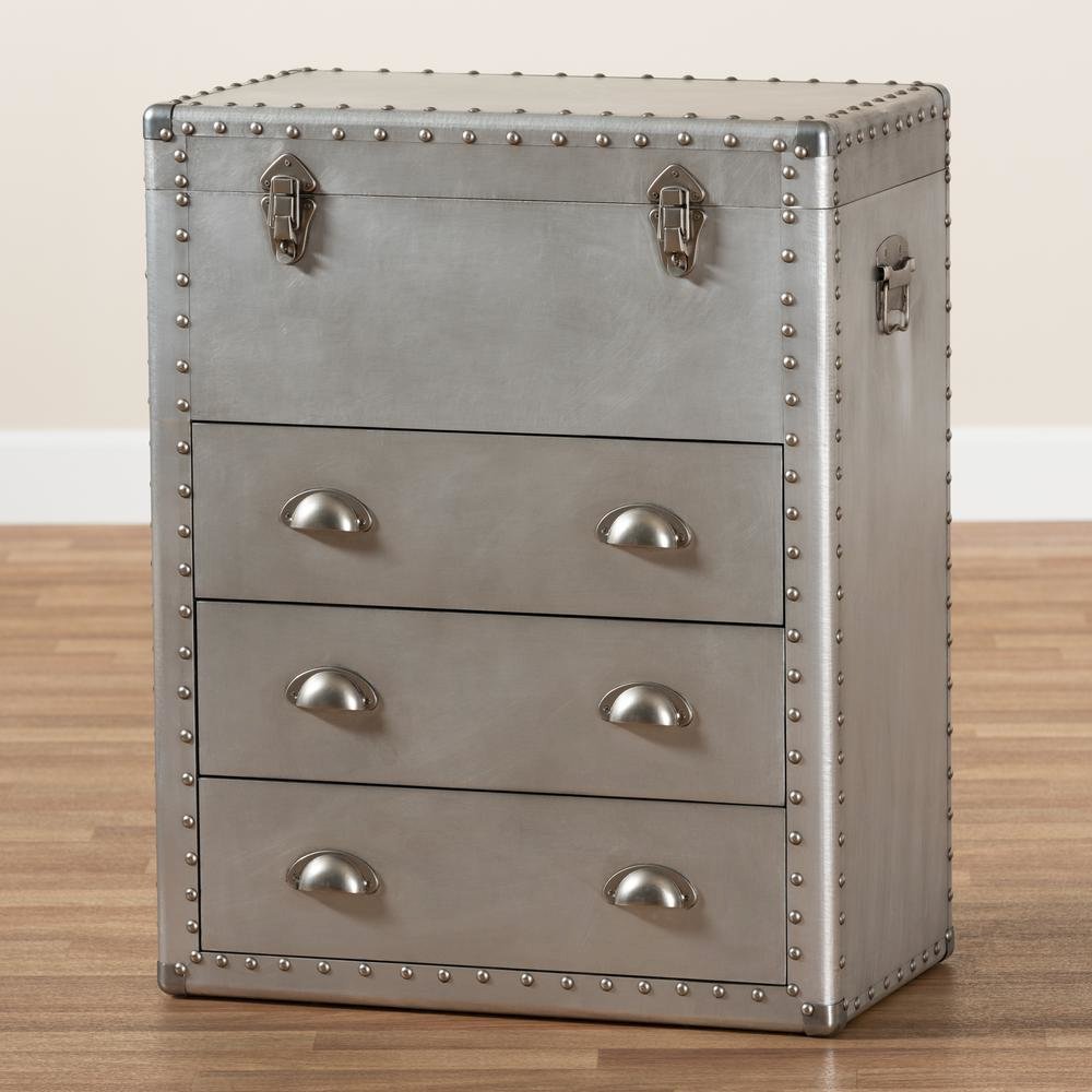 Serge French Industrial Silver Metal 3-Drawer Accent Storage Cabinet. Picture 21