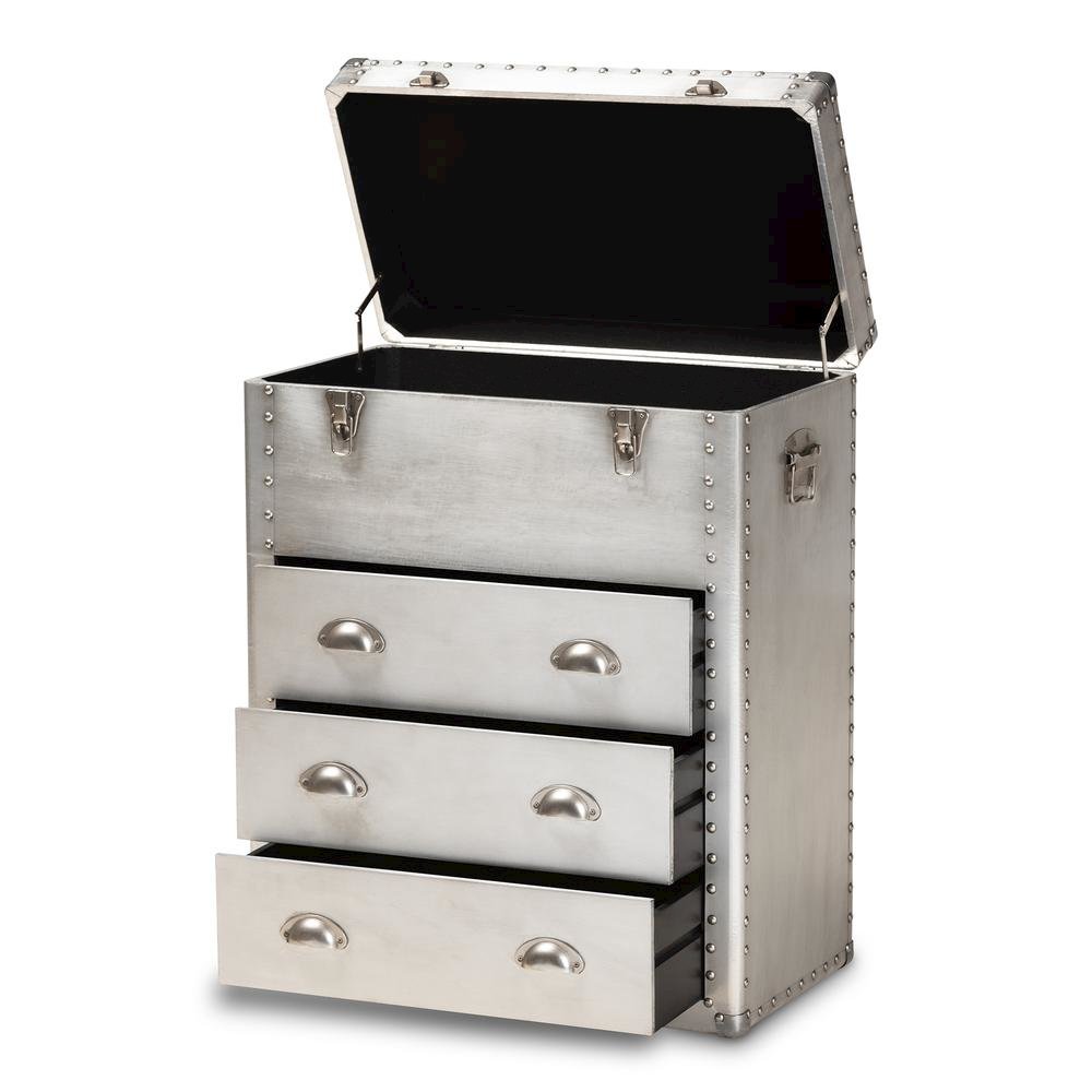 Serge French Industrial Silver Metal 3-Drawer Accent Storage Cabinet. Picture 13