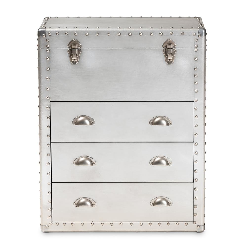 Serge French Industrial Silver Metal 3-Drawer Accent Storage Cabinet. Picture 14