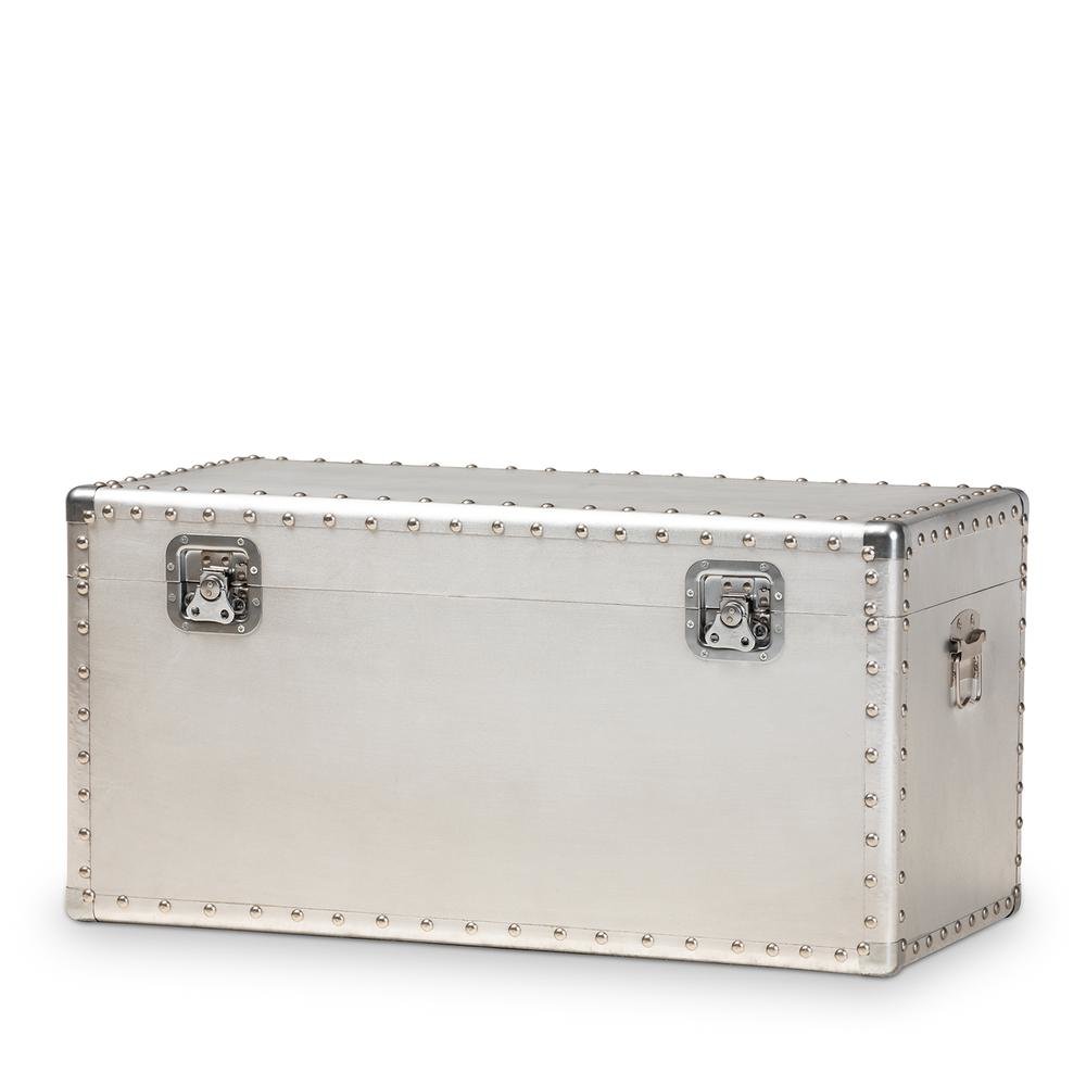 Baxton Studio Serge French Industrial Silver Metal Storage Trunk. Picture 11