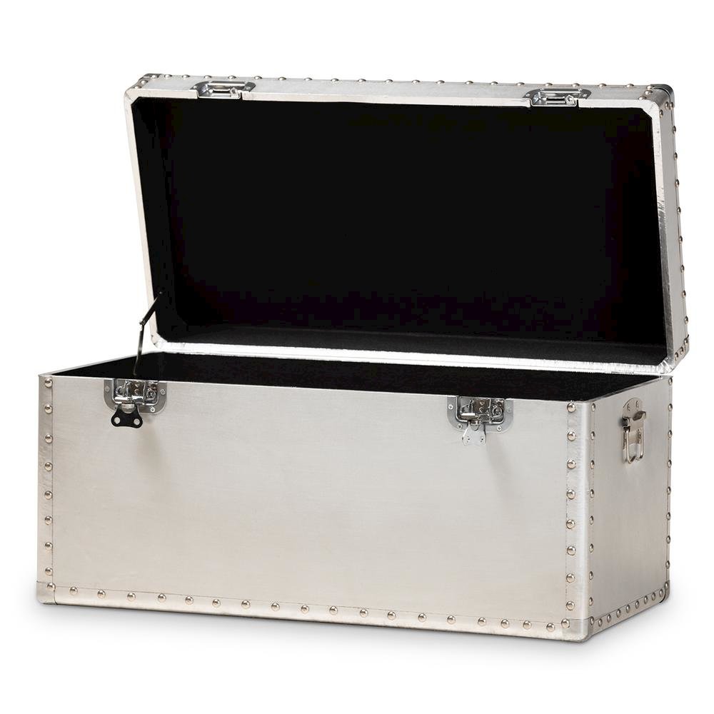 Baxton Studio Serge French Industrial Silver Metal Storage Trunk. Picture 12