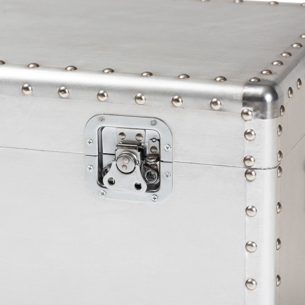 Baxton Studio Serge French Industrial Silver Metal Storage Trunk. Picture 16