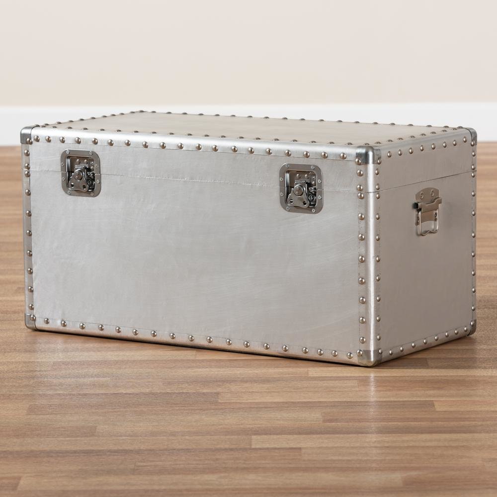 Baxton Studio Serge French Industrial Silver Metal Storage Trunk. Picture 19