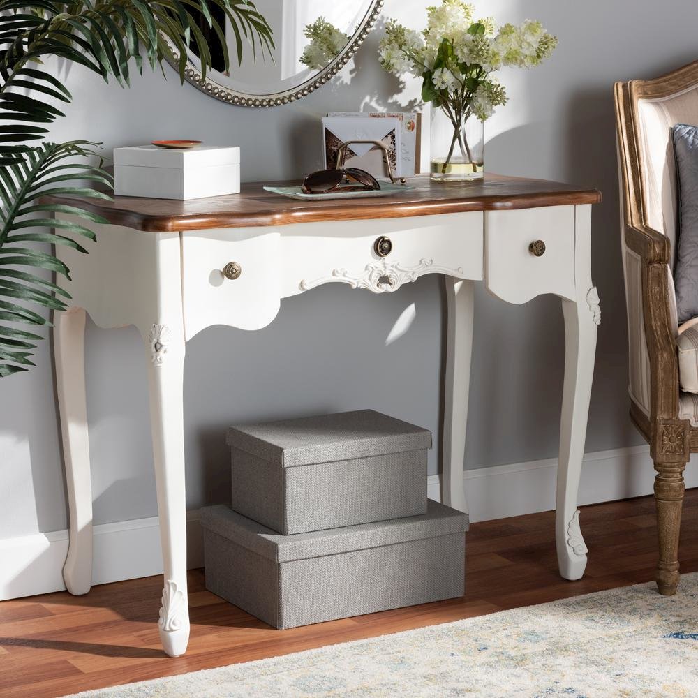 Brown Finished Small 3-Drawer Wood Console Table. Picture 16