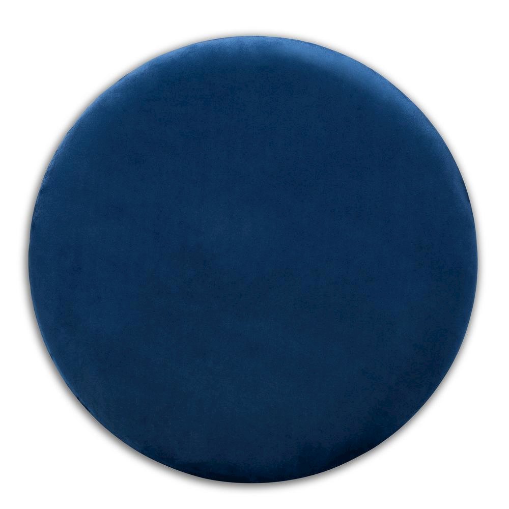 Luxe Navy Blue Velvet Fabric Upholstered Gold Finished Storage Ottoman. Picture 11