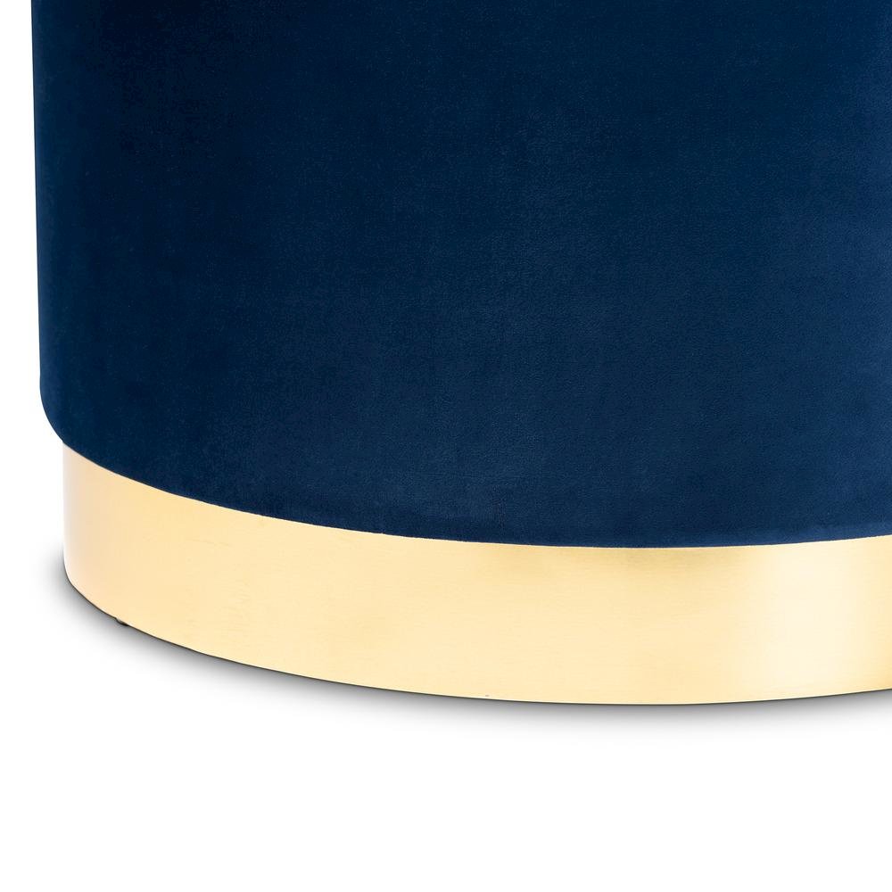 Luxe Navy Blue Velvet Fabric Upholstered Gold Finished Storage Ottoman. Picture 12