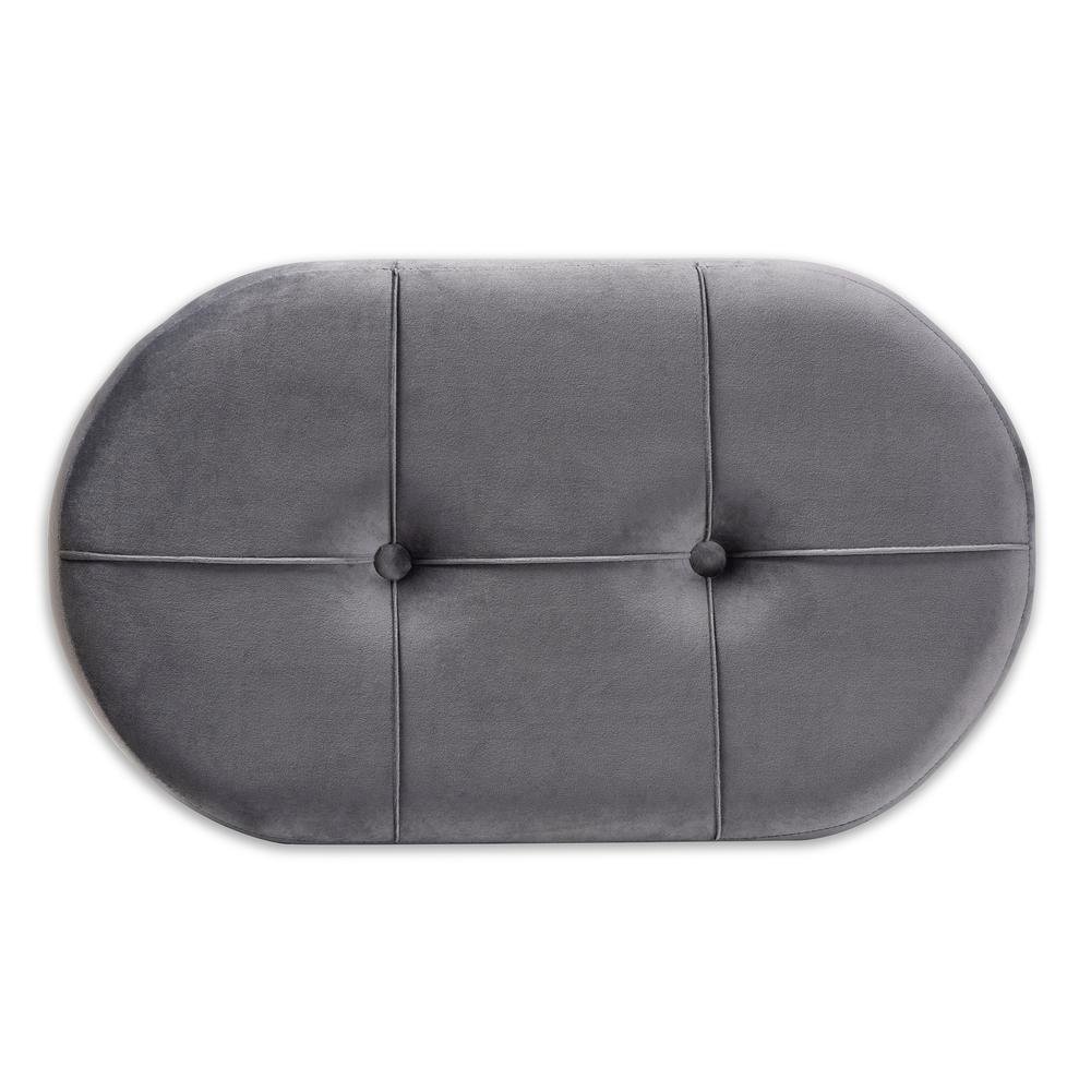Simone Mid-Century Modern Grey Velvet Fabric Upholstered Wood Ottoman. Picture 12