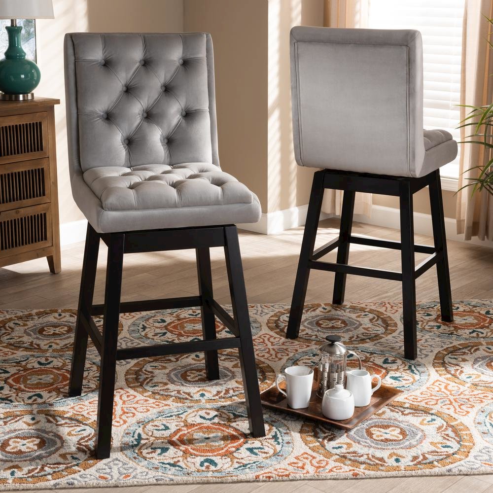 Dark Brown Finished Wood 2-Piece Swivel Bar Stool Set Set. Picture 14