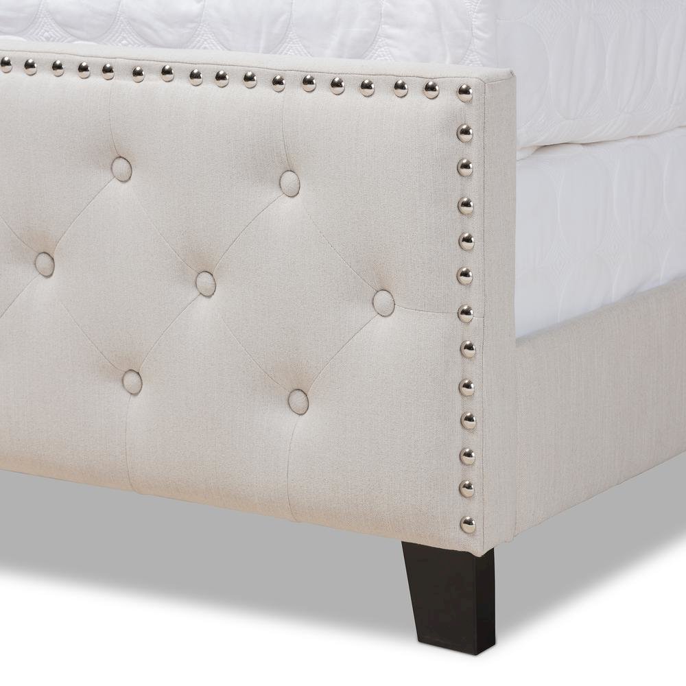 Transitional Beige Fabric Upholstered Button Tufted Full Size Panel Bed. Picture 15