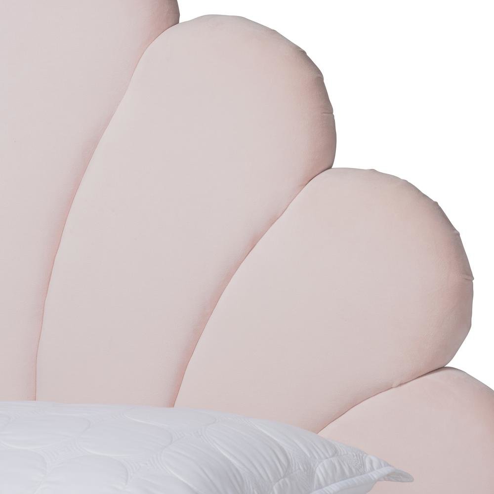 Walnut Brown Finished Wood Queen Size Seashell Shaped Platform Bed. Picture 12