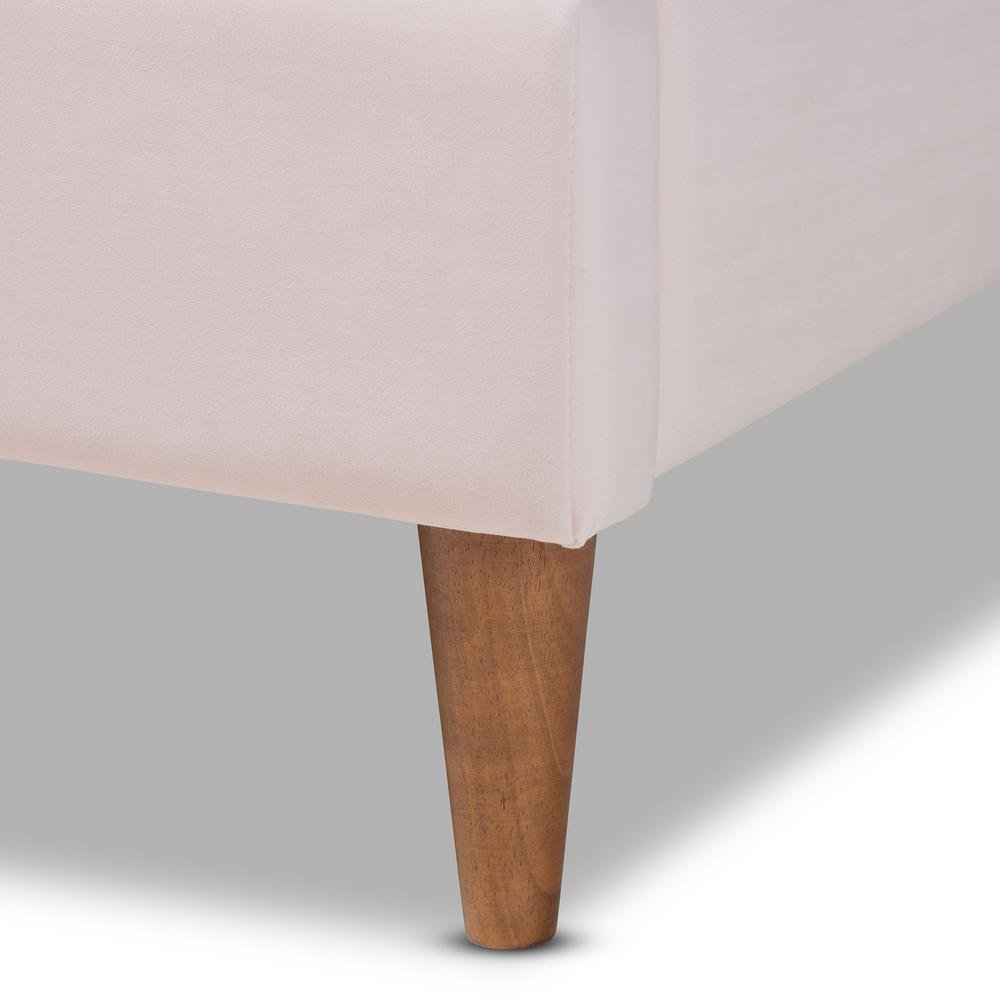 Walnut Brown Finished Wood Queen Size Seashell Shaped Platform Bed. Picture 13