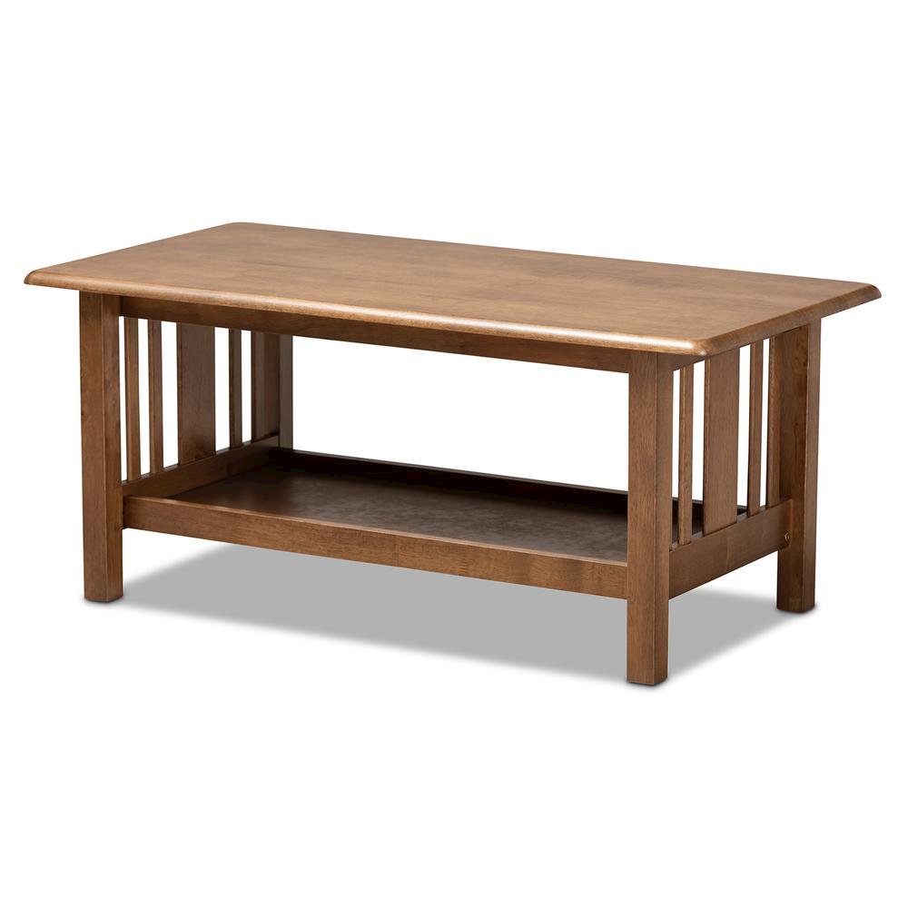 Walnut Brown Finished Rectangular Wood Coffee Table. Picture 1